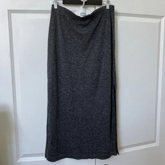 Vintage E.W. Clothing Co Gray Marled Stretch  Jersey Knit Maxi Skirt - Picture 2 of 6